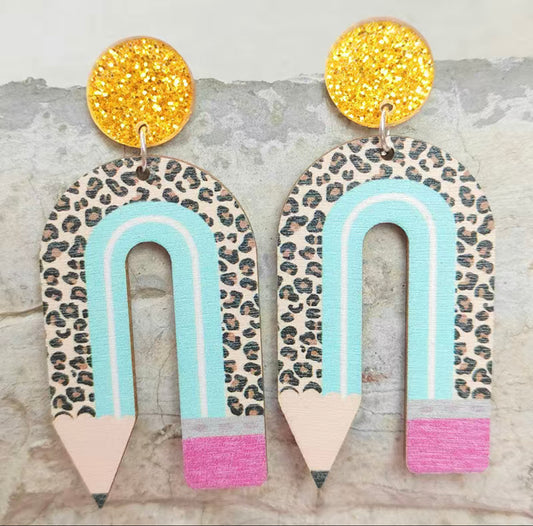 Leopard And Blue Pencil Earrings