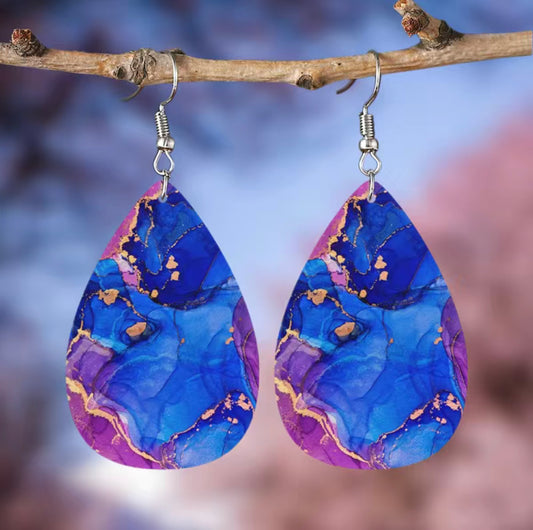 Blue, Purple, And Gold Marble Earrings