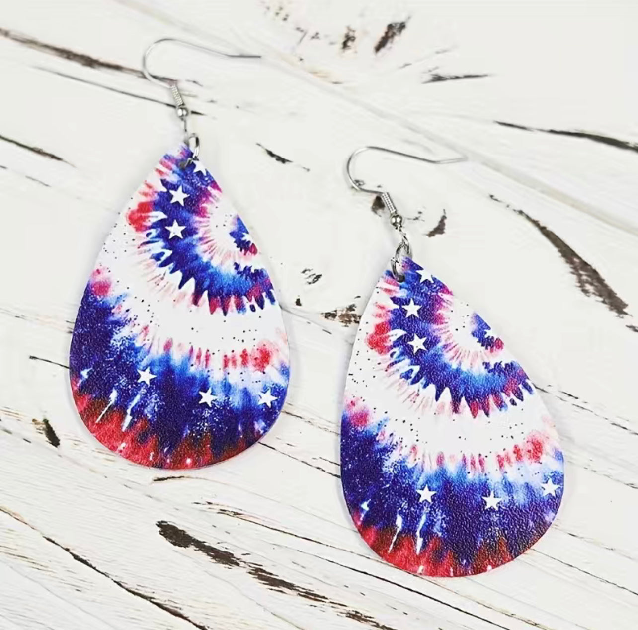Red, White, And Blue Tie Dye Earrings