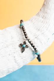 Turquoise and Silver Cross Bracelet