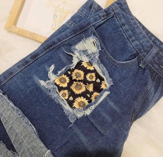 Black Sunflower Patched Shorts