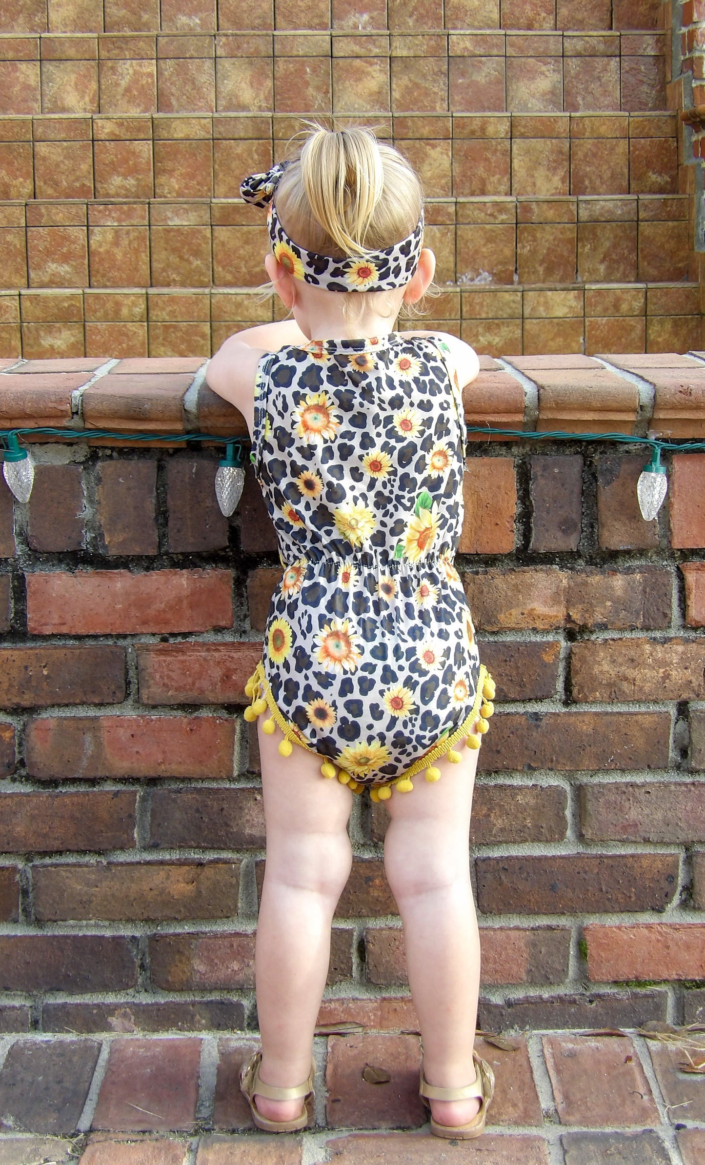 Sunflower & Leopard Romper With Bow
