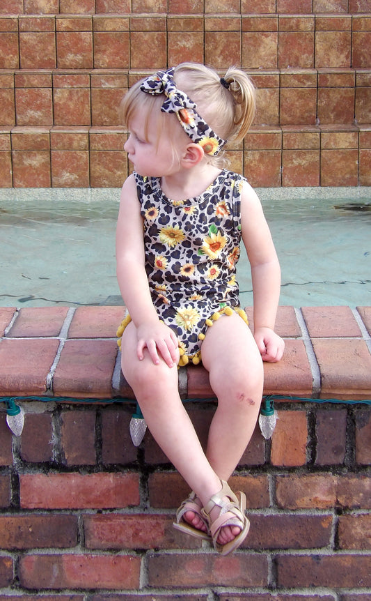Sunflower & Leopard Romper With Bow