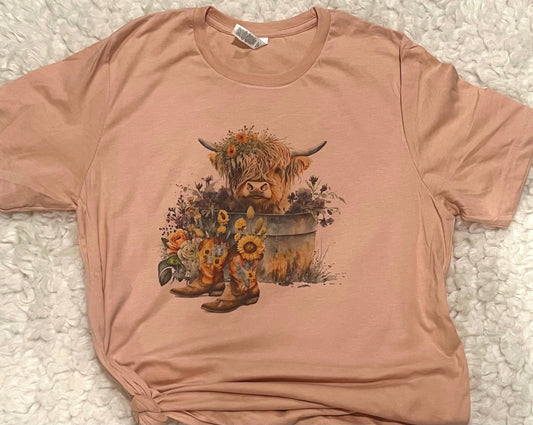 Sunflower Highland Cow Tee