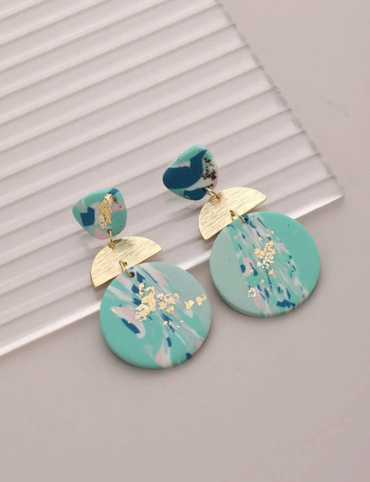 Mint And Gold Déco Earrings