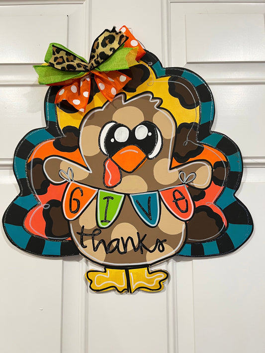 Give Thanks Turkey Door Sign