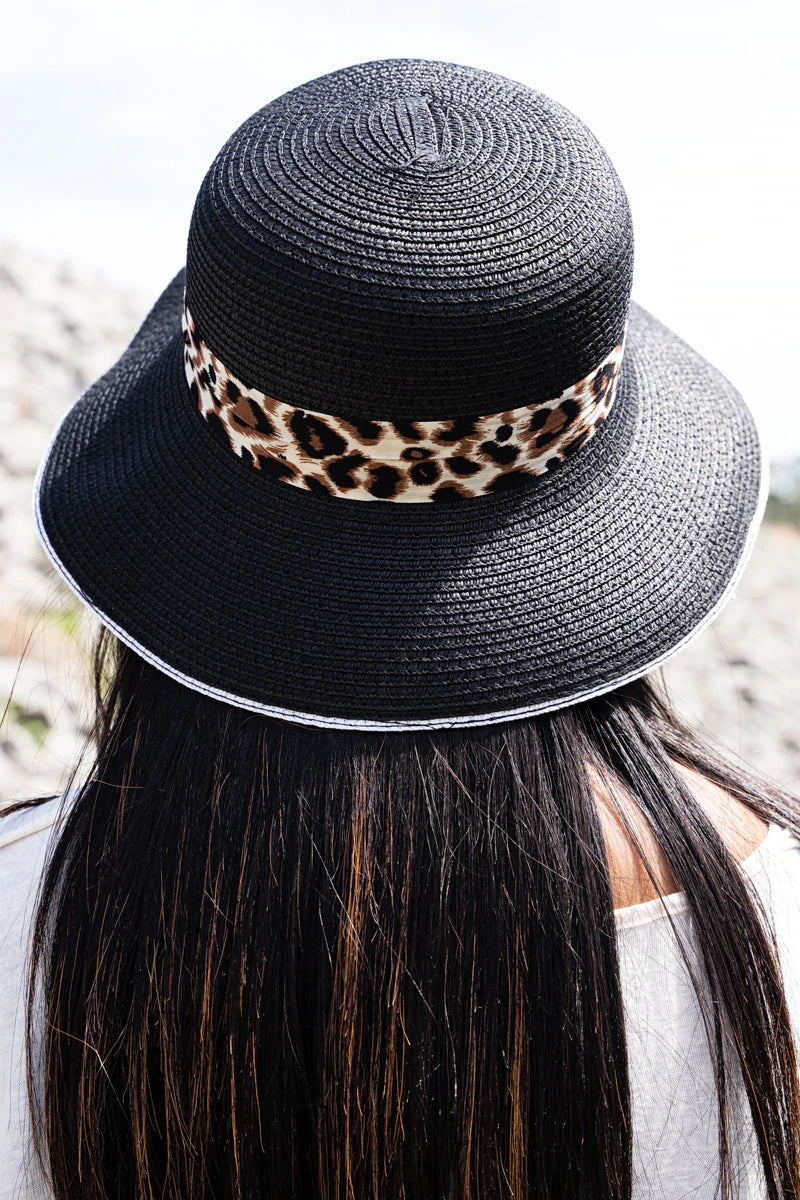 Black Leopard Straw Hat