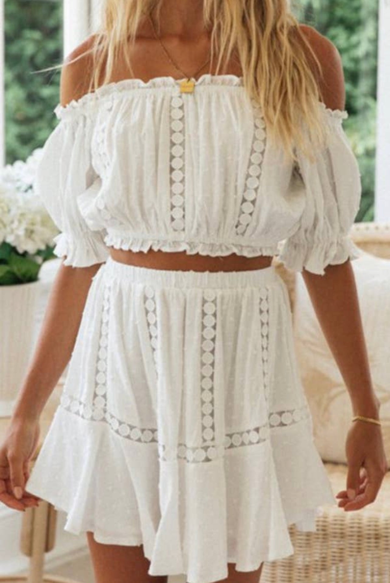 Embroidered Off The Shoulder Two Piece