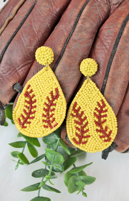 Softball Seed Bead Earrings