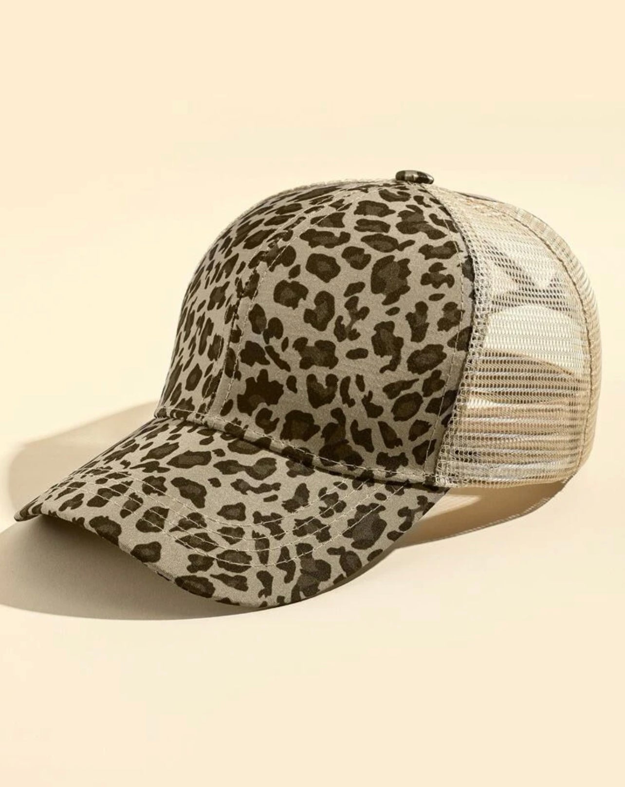 Tan Leopard Ponytail Hat