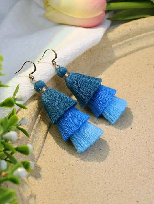 Blue Tiered Tassel Earrings