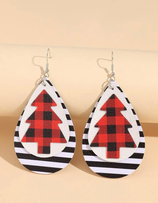 Striped And Plaid Christmas Earrings