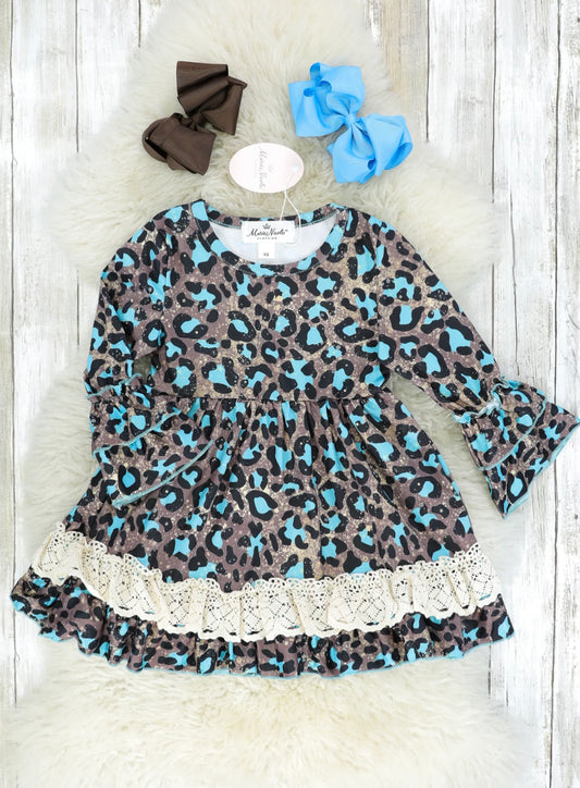 Blue Leopard Ruffle Dress