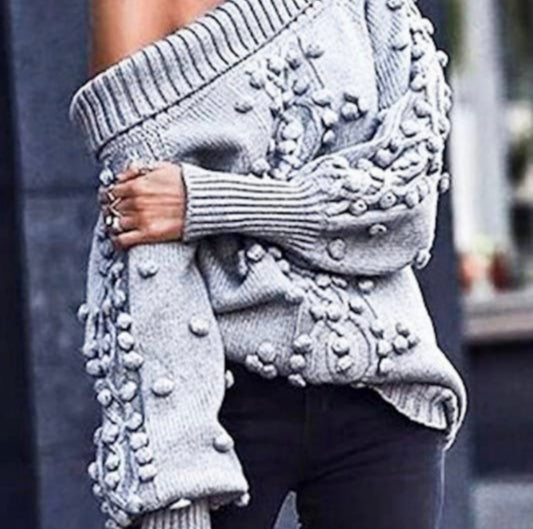 Gray Pom Pom Sweater