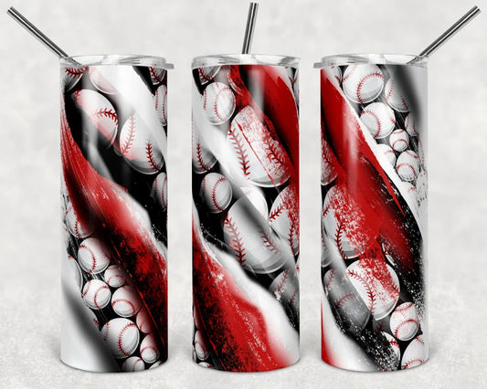 Baseball With Red, Black, And White Swirl Tumbler