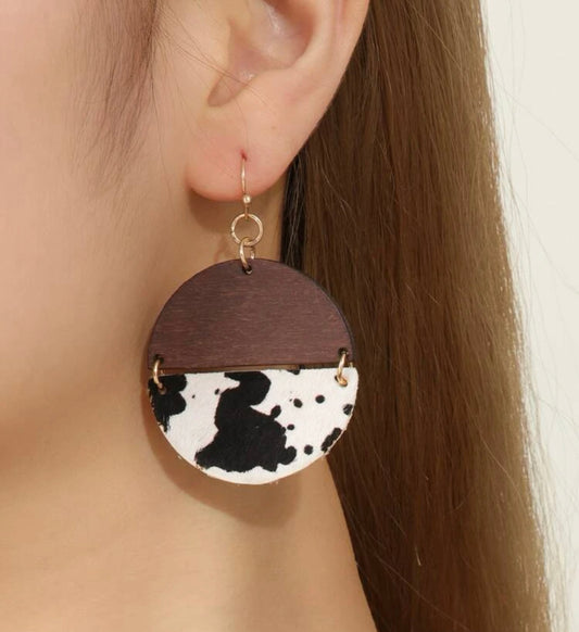 Cow And Wood Earrings